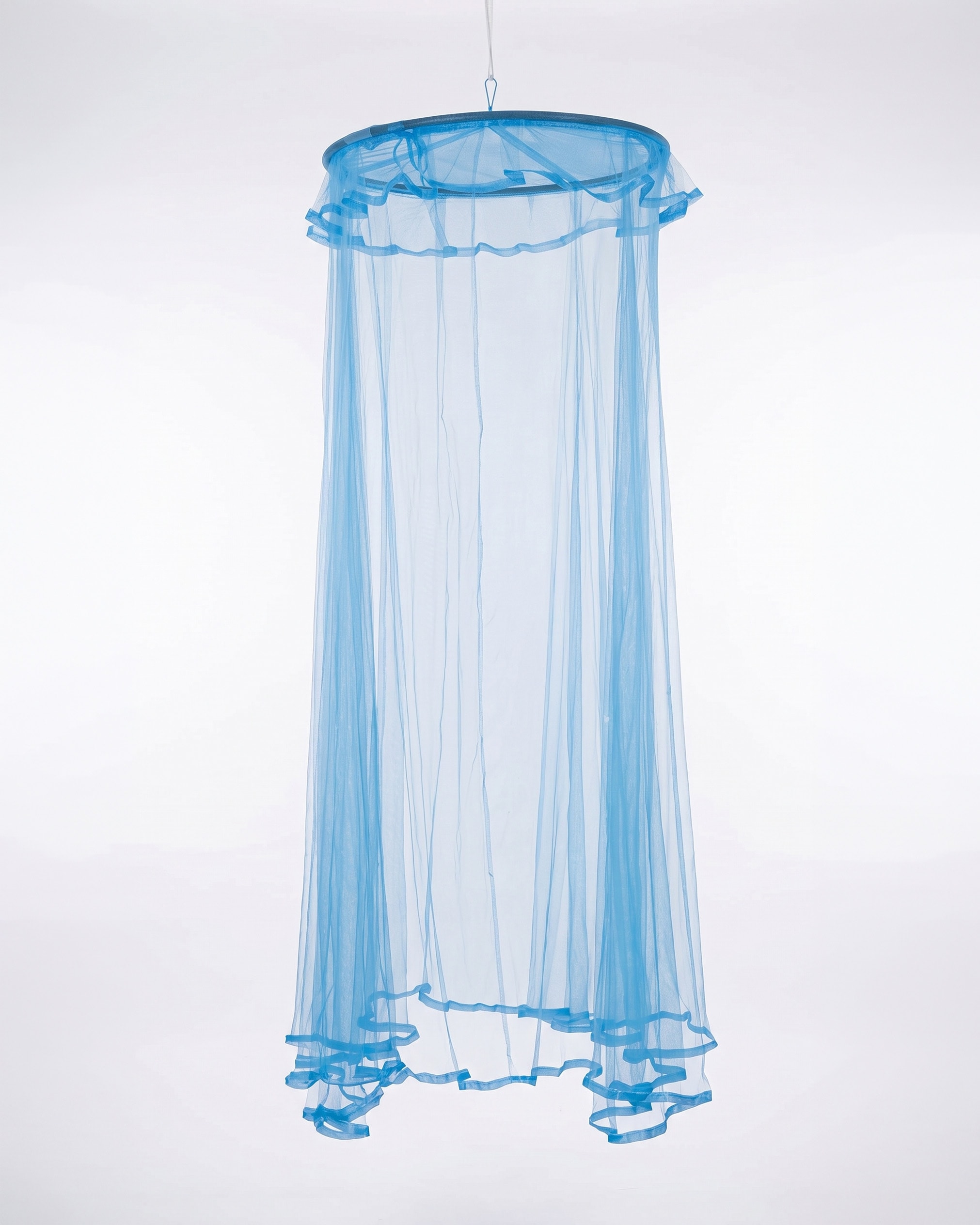 Blue Cool Mosquito Net with a circular top frame and hanging mesh.