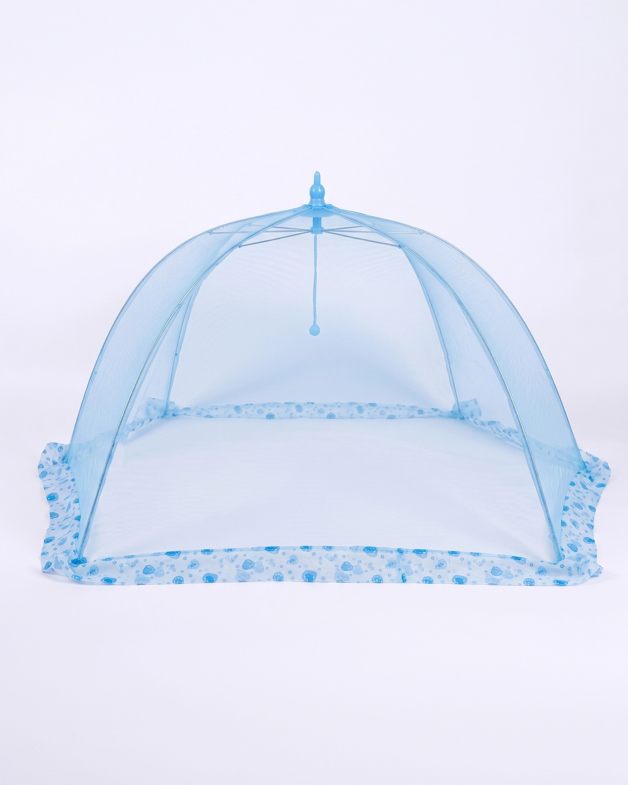 Blue Plain Angel Net with a dome-shaped frame and patterned trim along the base.
