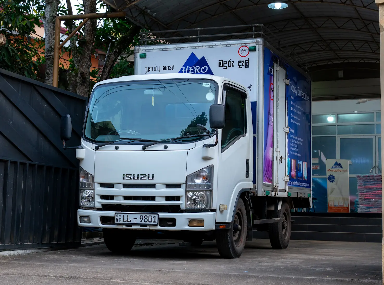 The branded Hero Mosquito Nets delivery truck